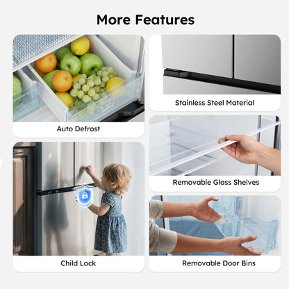 Simzlife 17.5 Cu. ft.  Counter-Depth Refrigerator, French Door Refrigerator with Bottom Freezer, Stainless Steel