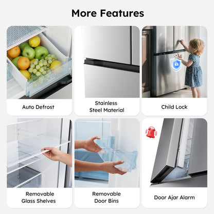 Simzlife 17.5 Cu. ft.  Counter-Depth Refrigerator with Bottom Freezer, French Door Refrigerator with Built-in Ice Maker, Stainless Steel