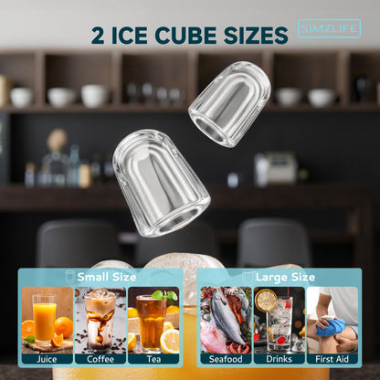 Simzlife Ice Maker Countertop, 9 Cubes Ready in 6 Mins, 26lbs in 24Hrs, Self-Cleaning Ice Machine with Ice Scoop and Basket, 2 Sizes of Bullet Ice for Home Kitchen Office Bar Party, Grey