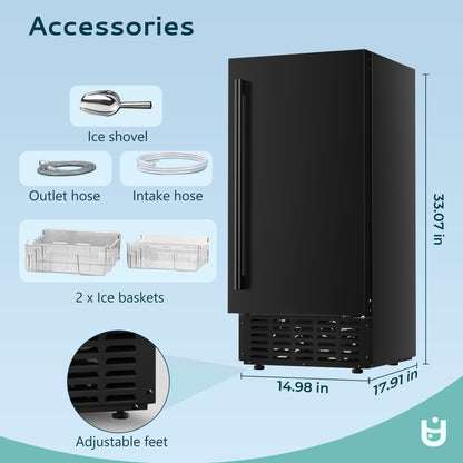 SIMZLIFE Nugget Ice Maker 66Lbs/24H, Built-in or Freestanding, Self-Cleaning, Home Bar, Black