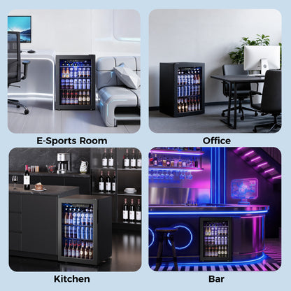 Simzlife 100 Can Beverage Refrigerator and Cooler with Glass Door for Home, 18.8 in D, 25 in H, Black