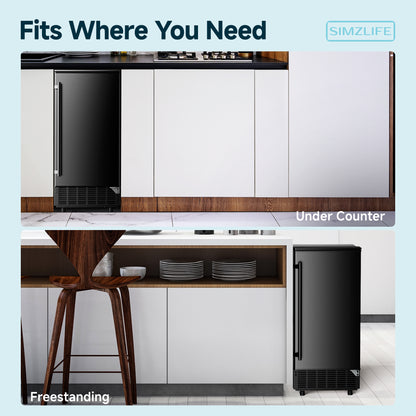 SIMZLIFE Built-in Commercial Ice Maker 80Lbs/24H, Under Counter or Freestanding, Self-Cleaning, Kitchen & Bar, Black