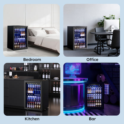 Simzlife 4.5 Cu.ft Beverage Refrigerator and Cooler, 145 Can Mini fridge with Glass Door for Soda Beer Wine, Small Drink Dispenser with Digital Adjustable Thermostat for Home Office Bar