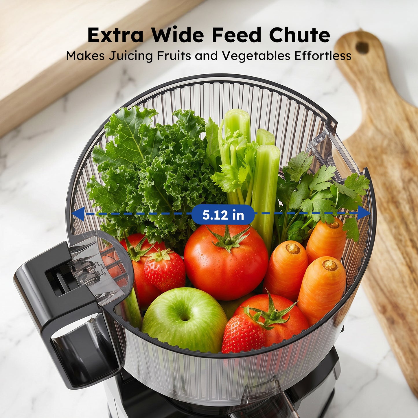 SIMZLIFE Cold Press Juicer, 5.1" Extra Large Feed Chute, 200W Slow Masticating Juicer Machine with Stainless Steel Housing, 304 Filter, Forward & Reverse Function, Easy to Clean, 2 Cups, Silver