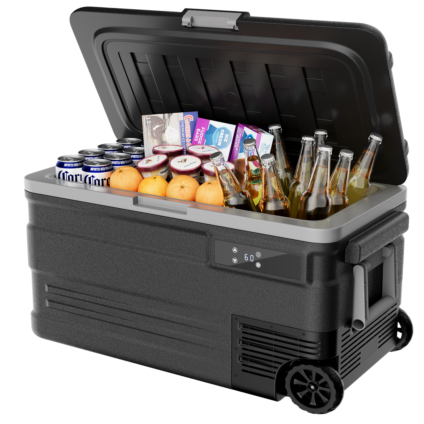 Simzlife 12 Volt Car Refrigerator, 80QT(75L) Portable Car Fridge with Wheels, 0℉~68℉, 12/24V DC & 110-240V AC, Black