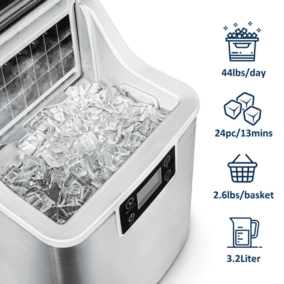 Simzlife 44Lbs/Day Portable Ice Cube Maker Machine Countertop, 2 Ways to Add Water, 14.2 in W, 14.6 in H