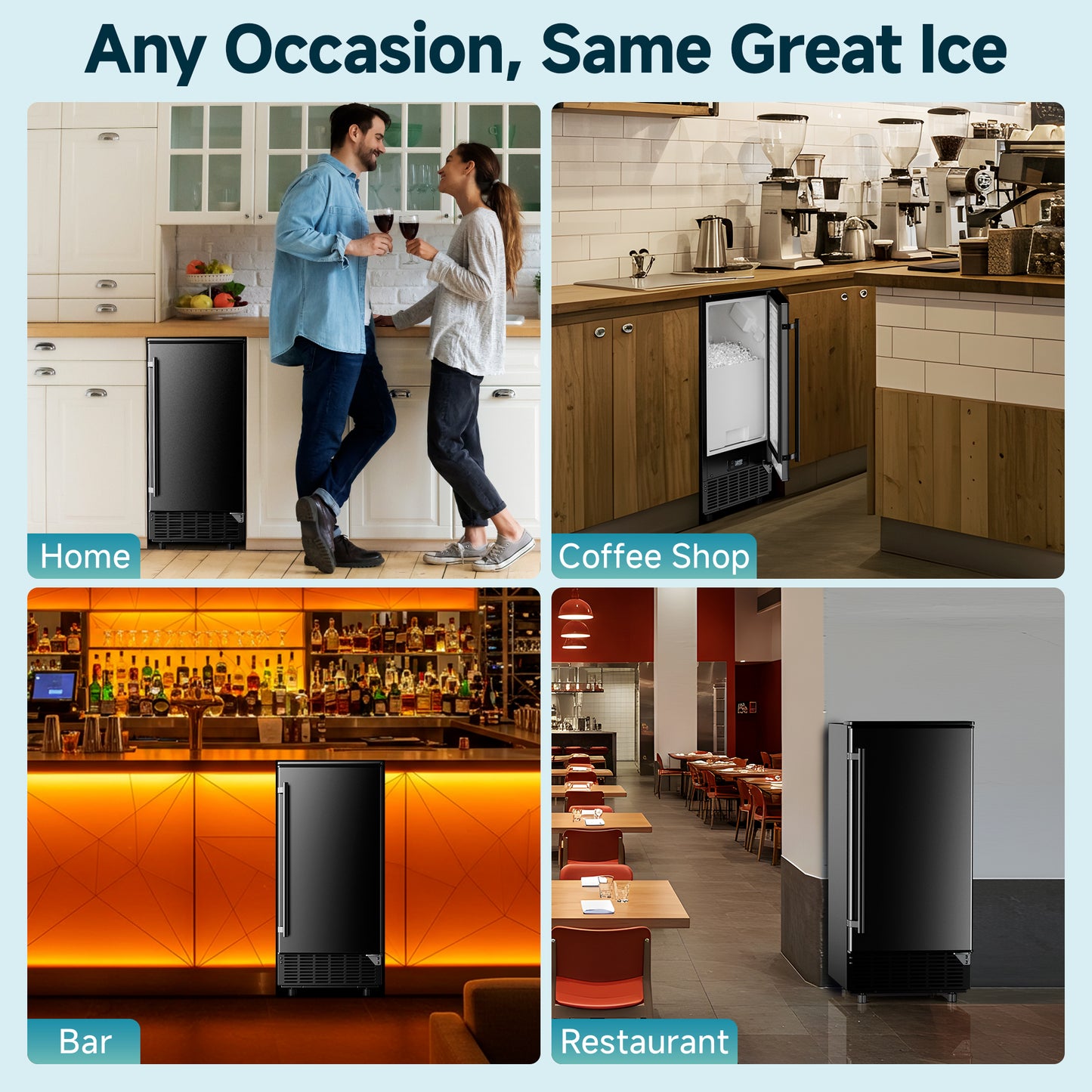 SIMZLIFE Built-in Commercial Ice Maker 80Lbs/24H, Under Counter or Freestanding, Self-Cleaning, Kitchen & Bar, Black