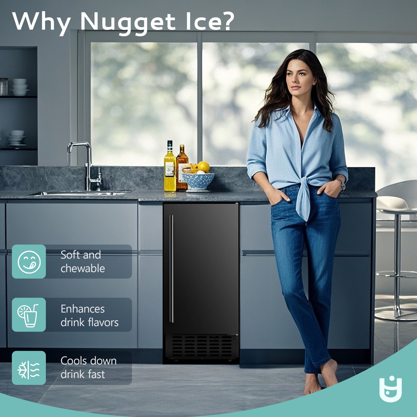 SIMZLIFE Nugget Ice Maker 66Lbs/24H, Built-in or Freestanding, Self-Cleaning, Home Bar, Black
