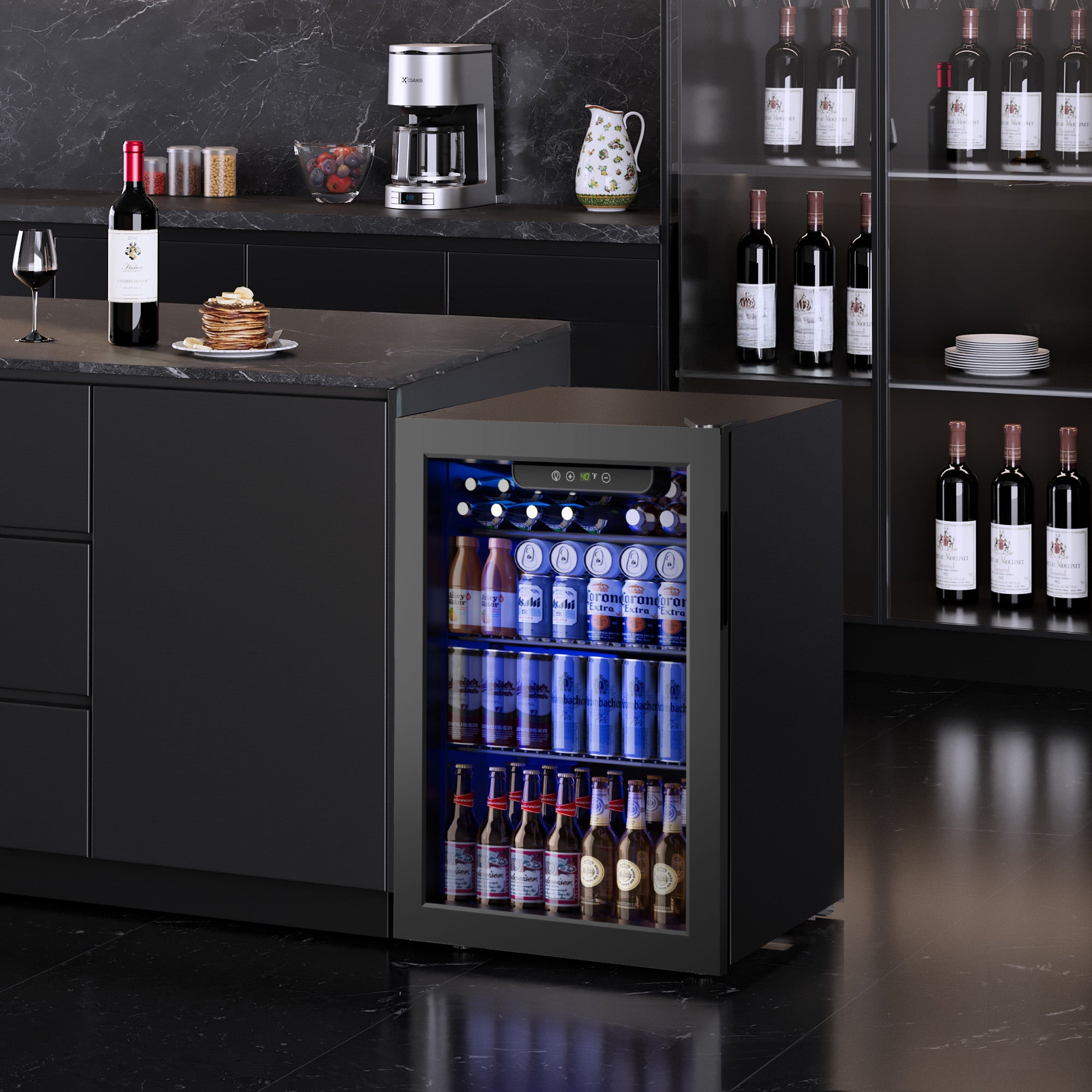 Simzlife 100 Can Beverage Refrigerator and Cooler with Glass Door for