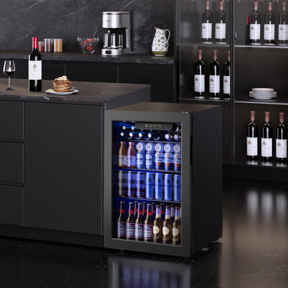 Simzlife 100 Can Beverage Refrigerator and Cooler with Glass Door for Home, 18.8 in D, 25 in H, Black