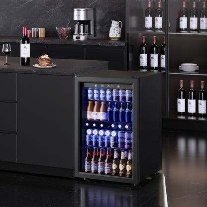 Simzlife 4.5 Cu.ft Beverage Refrigerator and Cooler, 145 Can Mini fridge with Glass Door for Soda Beer Wine, Small Drink Dispenser with Digital Adjustable Thermostat for Home Office Bar