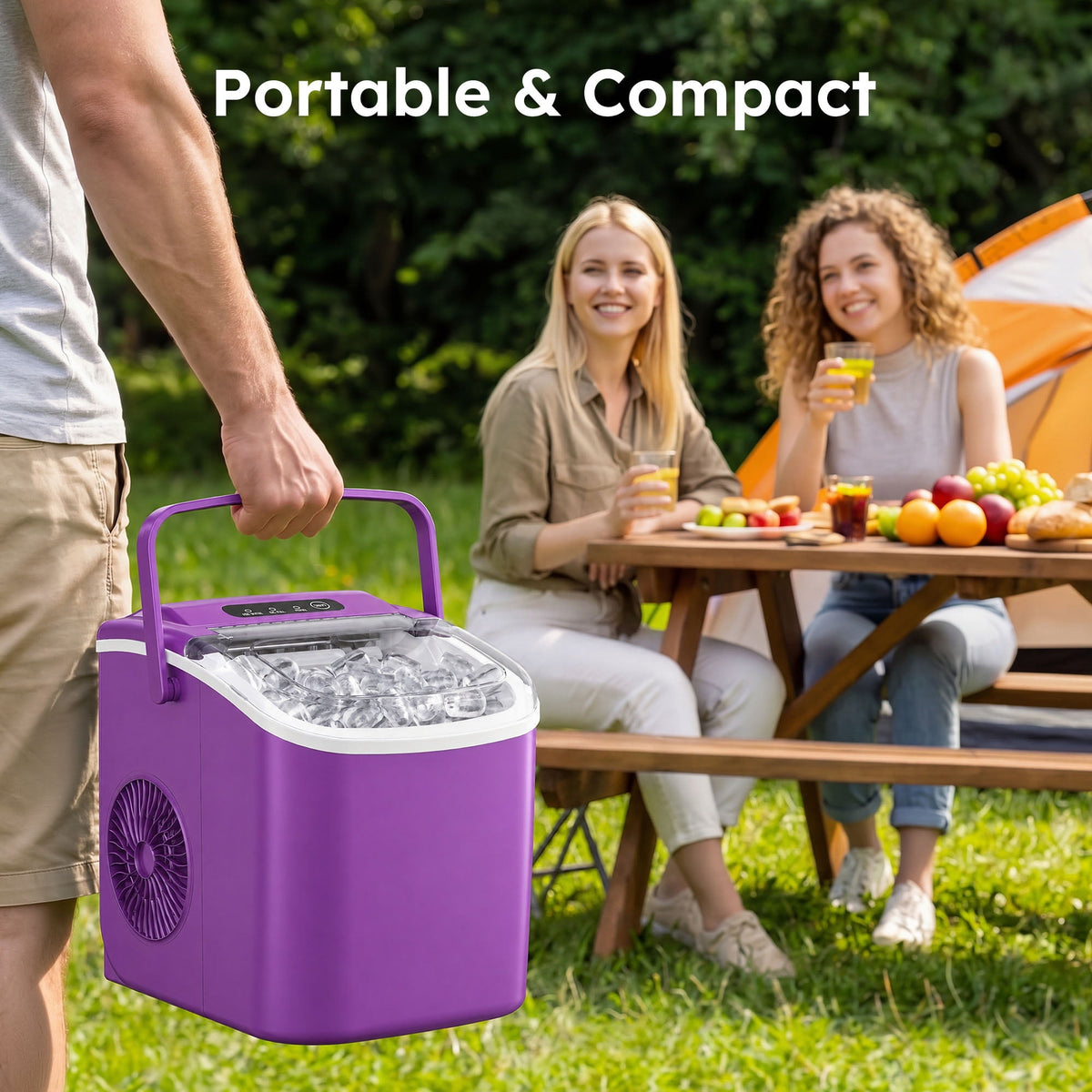 Simzlife Portable Countertop Ice Maker, 26 Lbs/24H, 9 Bullet-Shaped Ice Cubes in 6 Minutes, Self-Cleaning Ice Machine, Purple