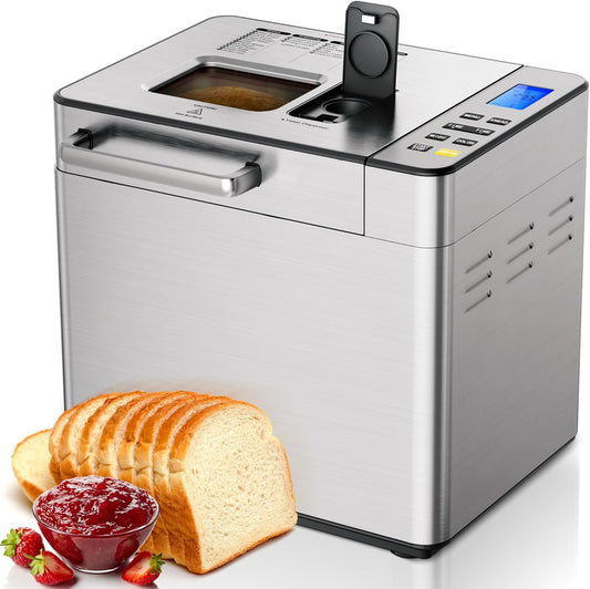 Simzlife 25-in-1 Bread Maker Machine 2LB Breadmaker, Bread Machines with Nut Dispenser and Yeast Dispenser, 3 Loaf Sizes 3 Crust Colors, Dough Maker with Customized Options, Gluten-Free, Recipe, Gifts