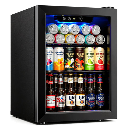 Simzlife 68 Cans Mini Beverage Refrigerator & Portable Beverage Cooler with Glass Door, Mini Fridge for Home/Office/Bar,Black