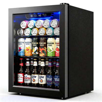 Simzlife 68 Cans Mini Beverage Refrigerator & Portable Beverage Cooler with Glass Door, Mini Fridge for Home/Office/Bar,Black