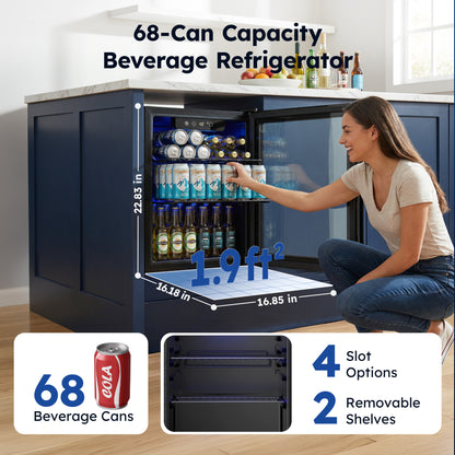 Simzlife 68 Cans Mini Beverage Refrigerator & Portable Beverage Cooler with Glass Door, Mini Fridge for Home/Office/Bar,Black