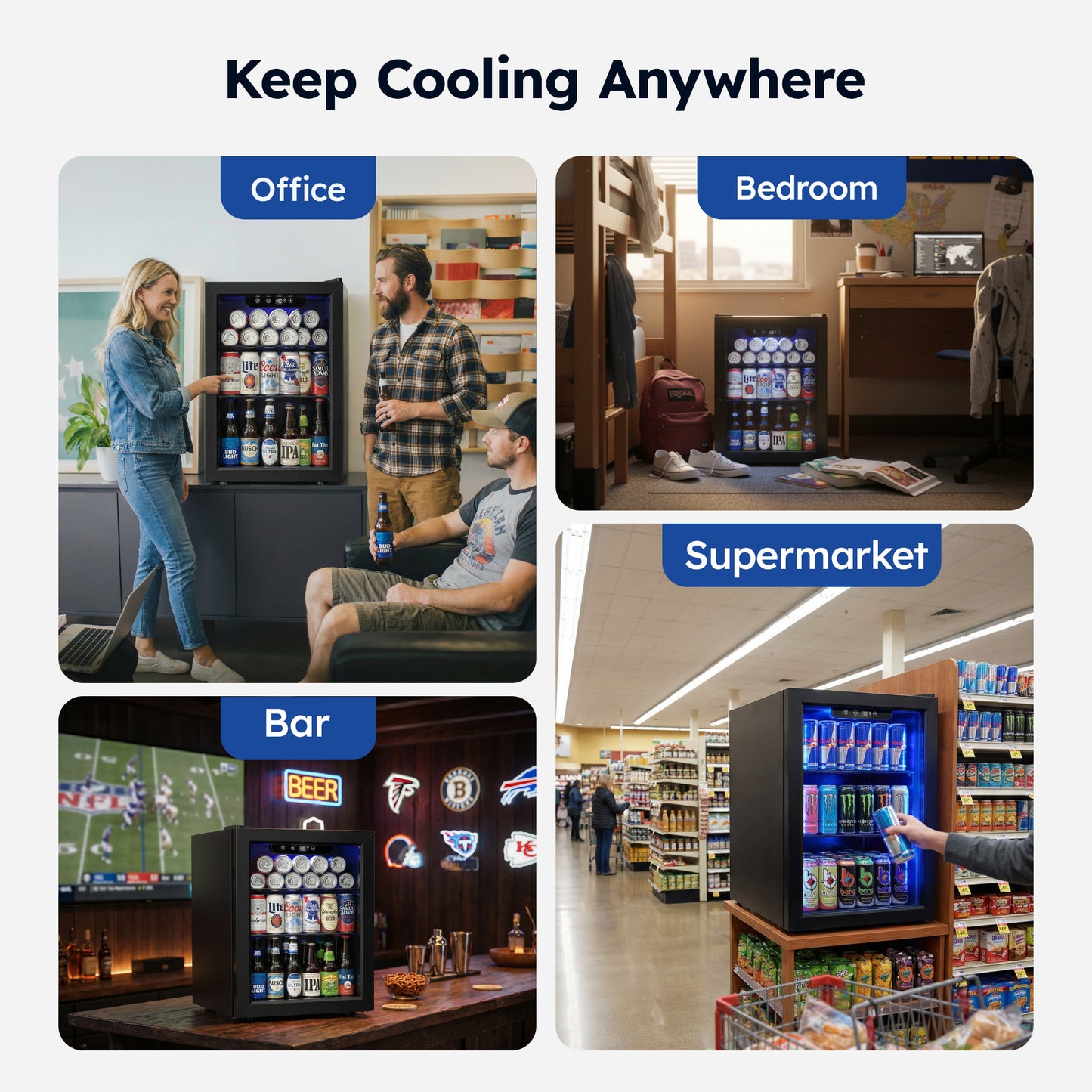 Simzlife 68 Cans Mini Beverage Refrigerator & Portable Beverage Cooler with Glass Door, Mini Fridge for Home/Office/Bar,Black