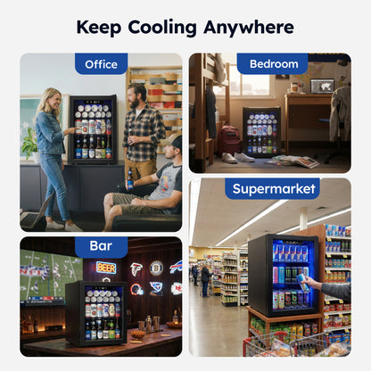 Simzlife 68 Cans Mini Beverage Refrigerator & Portable Beverage Cooler with Glass Door, Mini Fridge for Home/Office/Bar,Black
