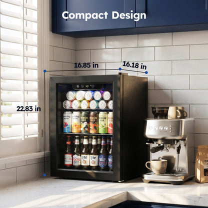 Simzlife 68 Cans Mini Beverage Refrigerator & Portable Beverage Cooler with Glass Door, Mini Fridge for Home/Office/Bar,Black