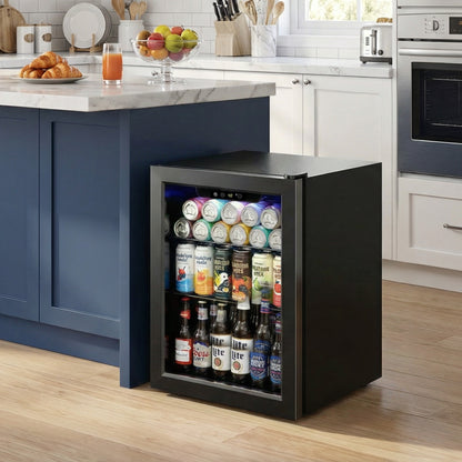 Simzlife 68 Cans Mini Beverage Refrigerator & Portable Beverage Cooler with Glass Door, Mini Fridge for Home/Office/Bar,Black