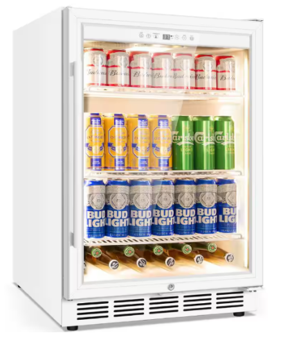 Simzlife 24 Inch Beverage Refrigerator, Built-in 180 Can Beverage Cooler with Glass Door, For Kitchen, Office or Bar, White