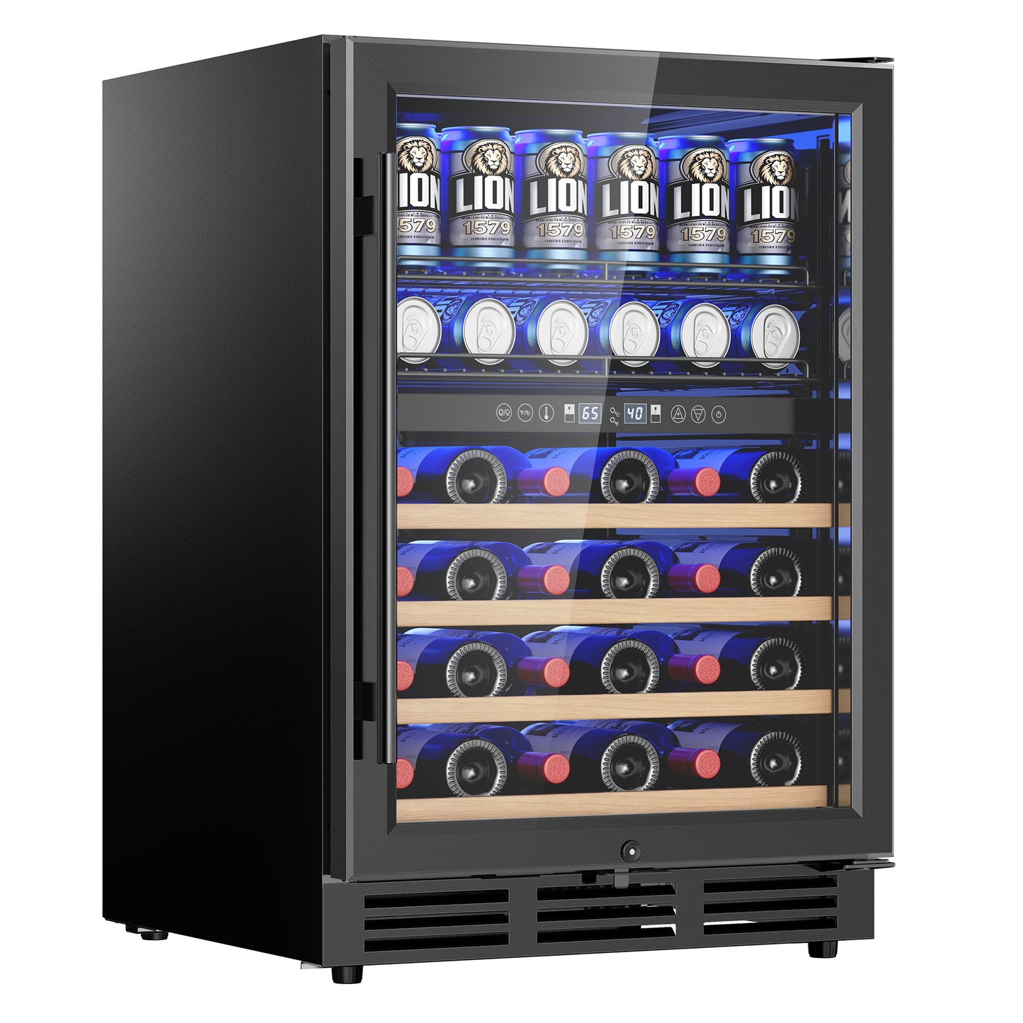 Simzlife 4.5 Cu.Ft Dual Zone Beverage Refrigerator Wine Cooler, Wine Chiller for 30 Bottles Wine & 65 Cans Drink, Adjustable Temperature Control for Home/Office/Bar,Black