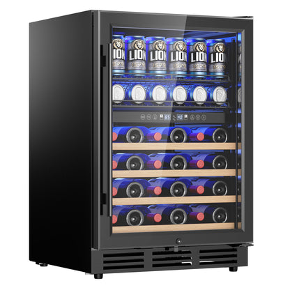 Simzlife 4.5 Cu.Ft Dual Zone Beverage Refrigerator Wine Cooler, Wine Chiller for 30 Bottles Wine & 65 Cans Drink, Adjustable Temperature Control for Home/Office/Bar,Black