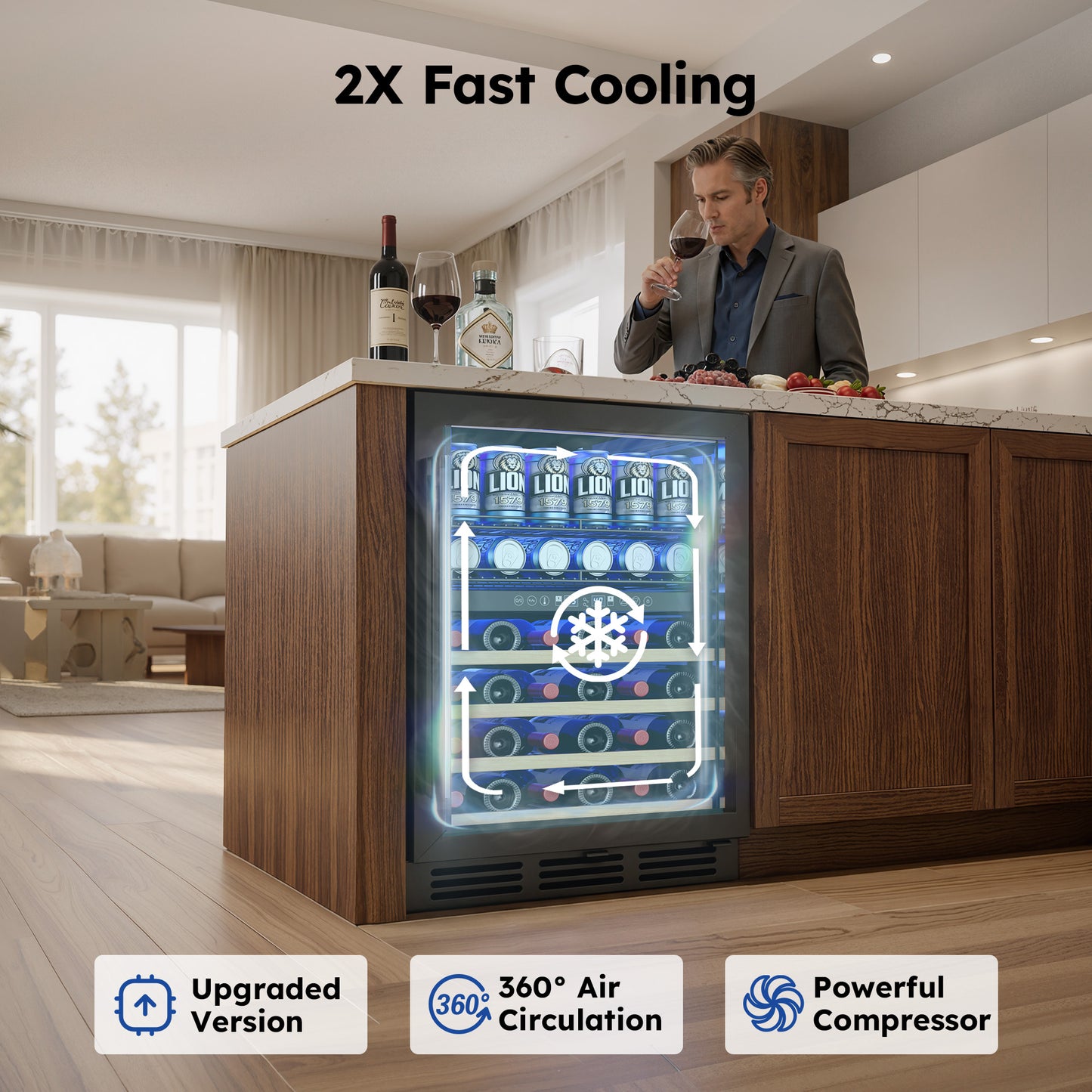 Simzlife 4.5 Cu.Ft Dual Zone Beverage Refrigerator Wine Cooler, Wine Chiller for 30 Bottles Wine & 65 Cans Drink, Adjustable Temperature Control for Home/Office/Bar,Black