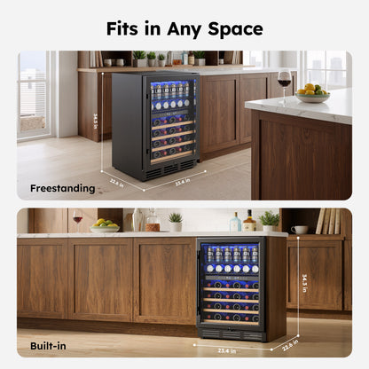 Simzlife 4.5 Cu.Ft Dual Zone Beverage Refrigerator Wine Cooler, Wine Chiller for 30 Bottles Wine & 65 Cans Drink, Adjustable Temperature Control for Home/Office/Bar,Black