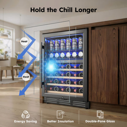 Simzlife 4.5 Cu.Ft Dual Zone Beverage Refrigerator Wine Cooler, Wine Chiller for 30 Bottles Wine & 65 Cans Drink, Adjustable Temperature Control for Home/Office/Bar,Black