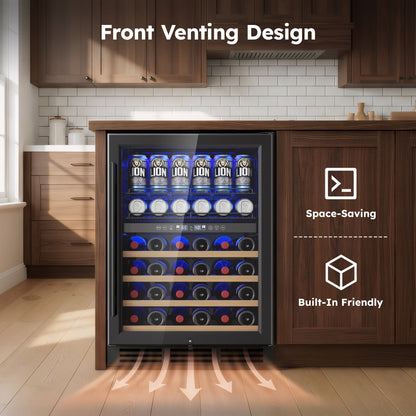 Simzlife 4.5 Cu.Ft Dual Zone Beverage Refrigerator Wine Cooler, Wine Chiller for 30 Bottles Wine & 65 Cans Drink, Adjustable Temperature Control for Home/Office/Bar,Black