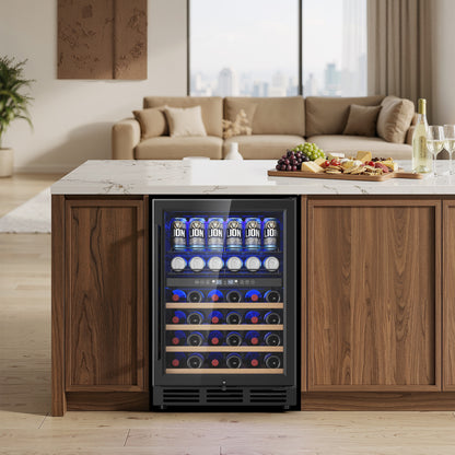 Simzlife 4.5 Cu.Ft Dual Zone Beverage Refrigerator Wine Cooler, Wine Chiller for 30 Bottles Wine & 65 Cans Drink, Adjustable Temperature Control for Home/Office/Bar,Black