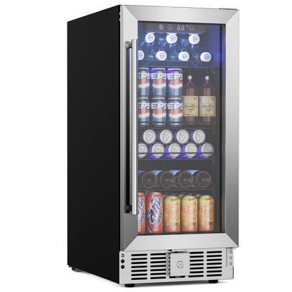 Simzlife 15" Beverage Cooler, 32 Bottle Wine Fridge with Glass Door, Under Counter Built-in or Freestanding, 24.3 in W, 33.7 in H