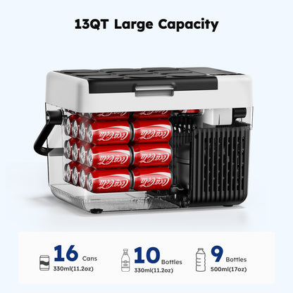 Simzlife 12V Car Refrigerator - 12QT Electric Cooler with Handle, DC/AC, -4℉~68℉, RV Freezer Fridge for RV/Camping/Travel/Truck/Home, Black
