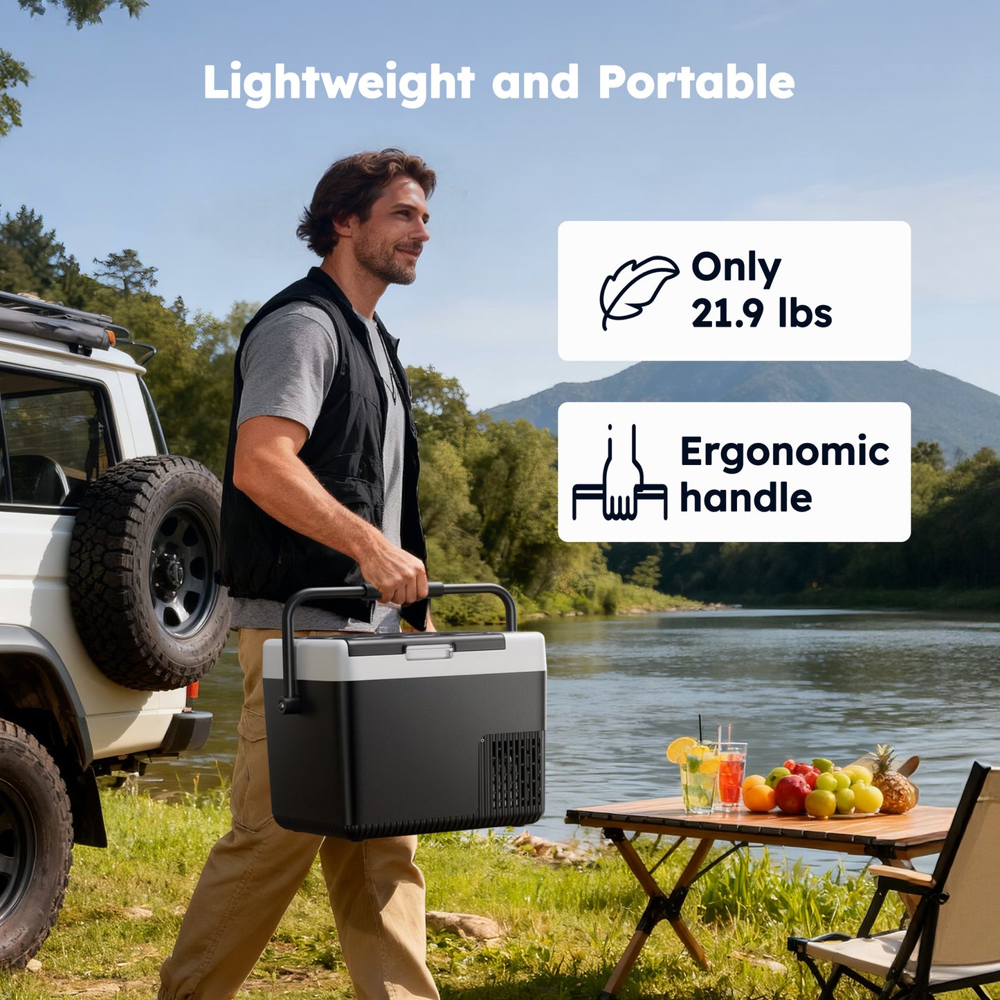 Simzlife 12V Car Refrigerator - 12QT Electric Cooler with Handle, DC/AC, -4℉~68℉, RV Freezer Fridge for RV/Camping/Travel/Truck/Home, Black