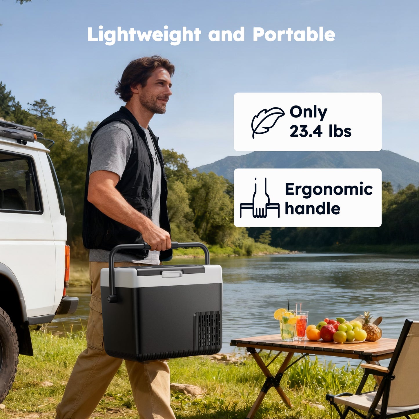 Simzlife 12V Portable Car Refrigerator - 19QT(18L), -4℉~68℉, 12/24V DC & 110-240V AC, Mini Fridge for RV/Camping/Travel/Truck/Home, Black