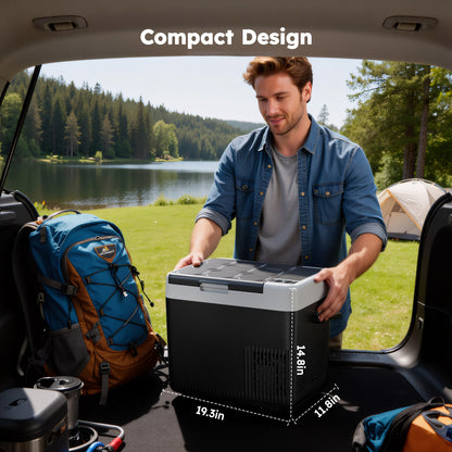 Simzlife 12V Portable Car Refrigerator - 19QT(18L), -4℉~68℉, 12/24V DC & 110-240V AC, Mini Fridge for RV/Camping/Travel/Truck/Home, Black