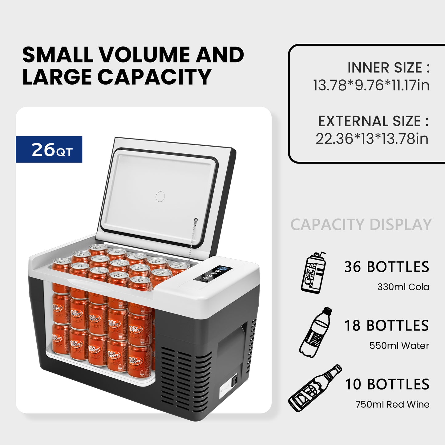 Simzlife 12 Volt 26QT(25L) Portable Car Refrigerator, -4℉~50℉, 12/24V DC & 110-240V AC
