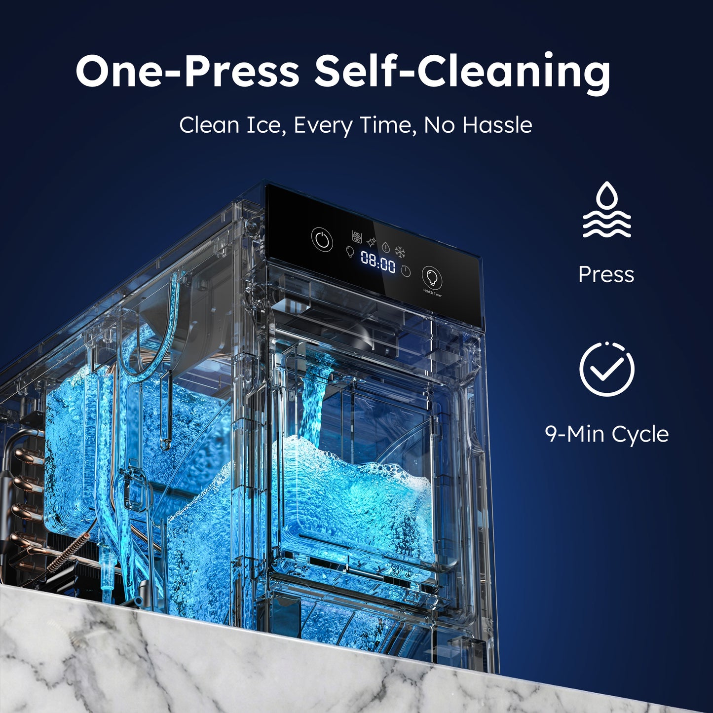 SIMZLIFE Ice Ball Maker Countertop, 2.4" Large Sphere Ice, 48 Balls/24H, Self-Cleaning for Whisky & Home Bar, Black