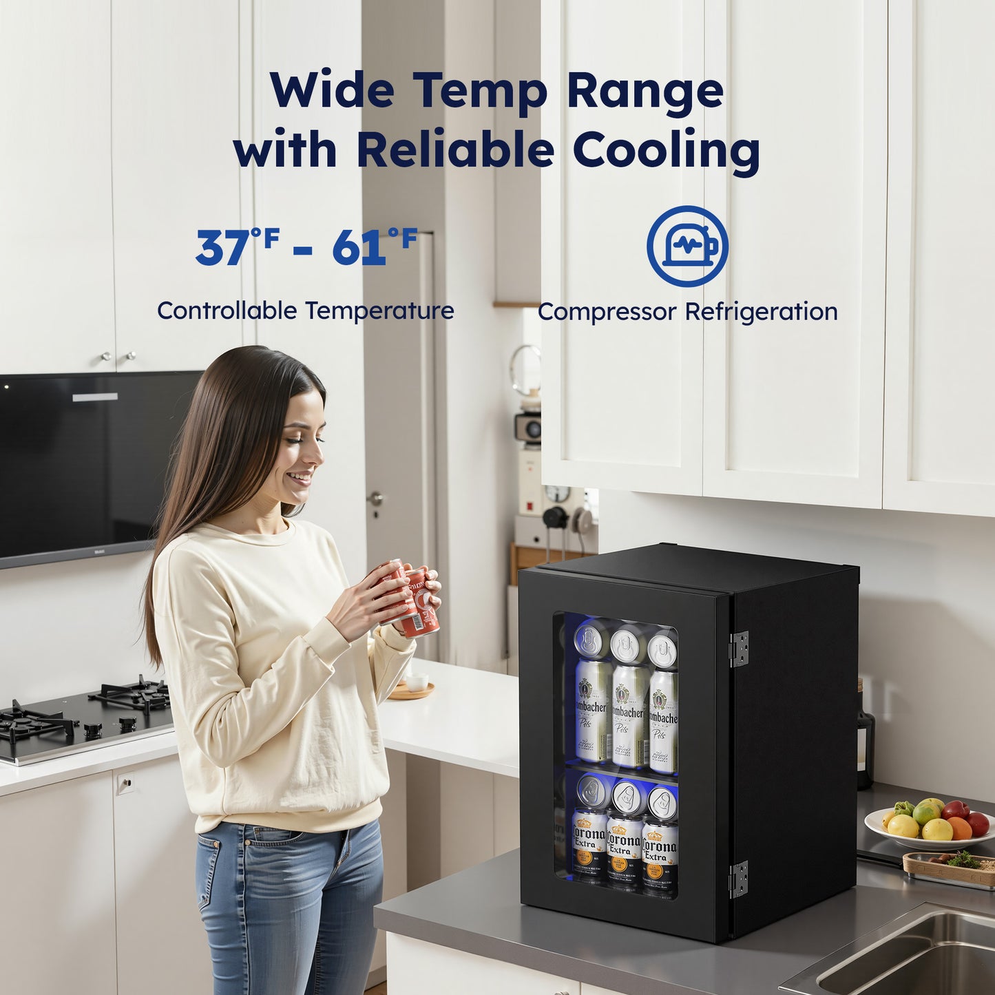 Simzlife Mini Beverage Refrigerator Cooler with Glass Door, 24-Can Mini Fridge for Home,Black
