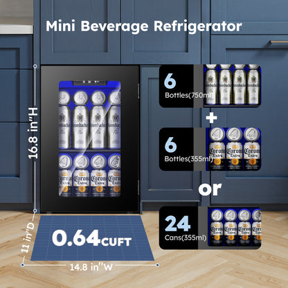 Simzlife 24 Cans Mini Beverage Refrigerator & Portable Wine Cooler Refrigerator with Glass Door, Mini Countertop Wine Fridge for Home/Office/Bar,Black