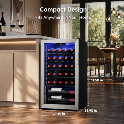 Simzlife 3.2cu.ft Under-counter Beverage Refrigerators, Single Zone Wine Fridge, Wine Refrigerator Digital Temperature Control, Freestanding Wine Chiller with Removable Shelves
