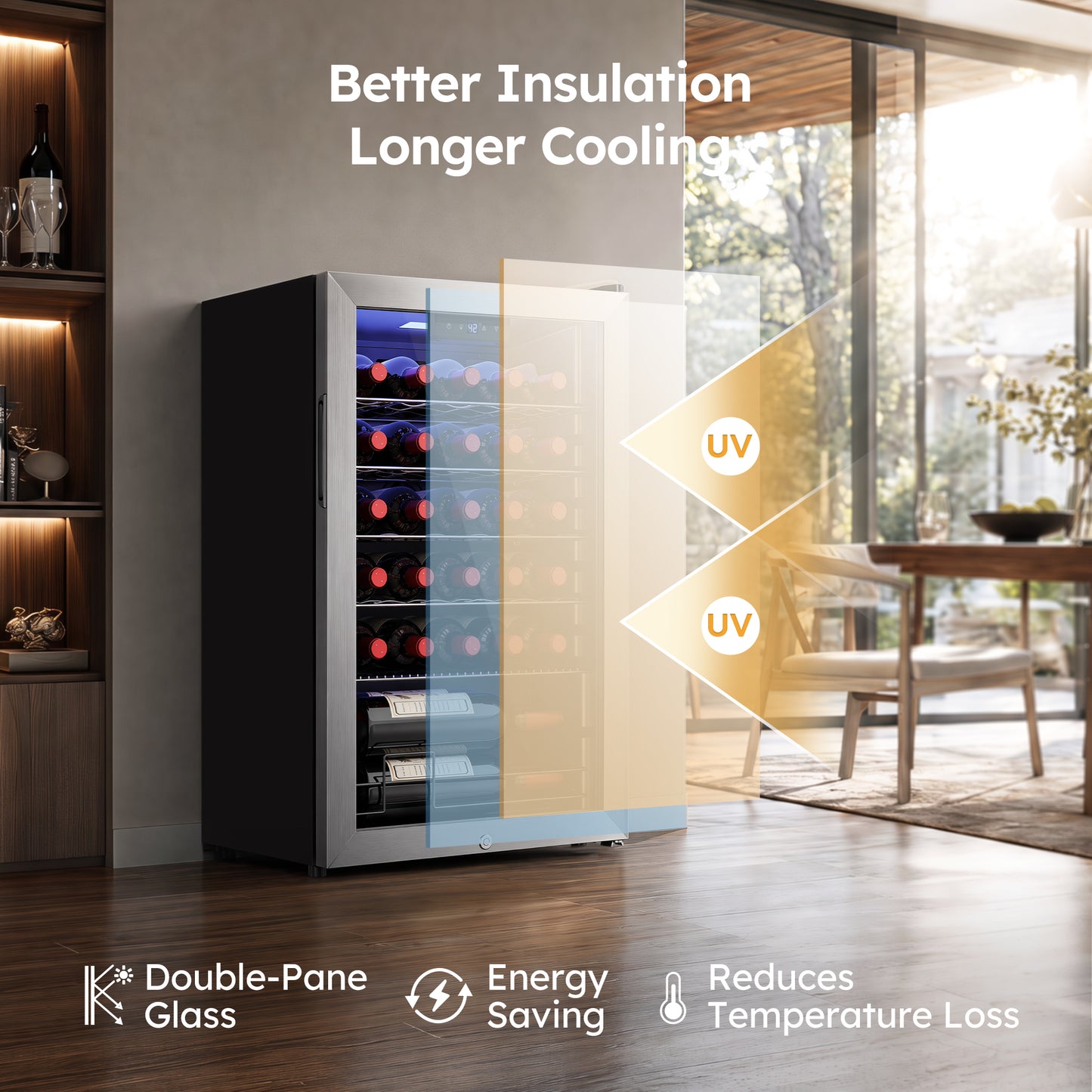 Simzlife 3.2cu.ft Under-counter Beverage Refrigerators, Single Zone Wine Fridge, Wine Refrigerator Digital Temperature Control, Freestanding Wine Chiller with Removable Shelves
