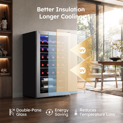Simzlife 3.2cu.ft Under-counter Beverage Refrigerators, Single Zone Wine Fridge, Wine Refrigerator Digital Temperature Control, Freestanding Wine Chiller with Removable Shelves