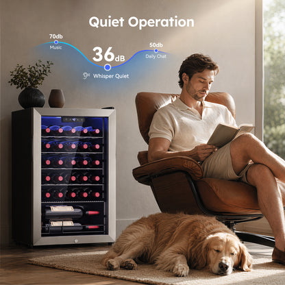 Simzlife 3.2cu.ft Under-counter Beverage Refrigerators, Single Zone Wine Fridge, Wine Refrigerator Digital Temperature Control, Freestanding Wine Chiller with Removable Shelves