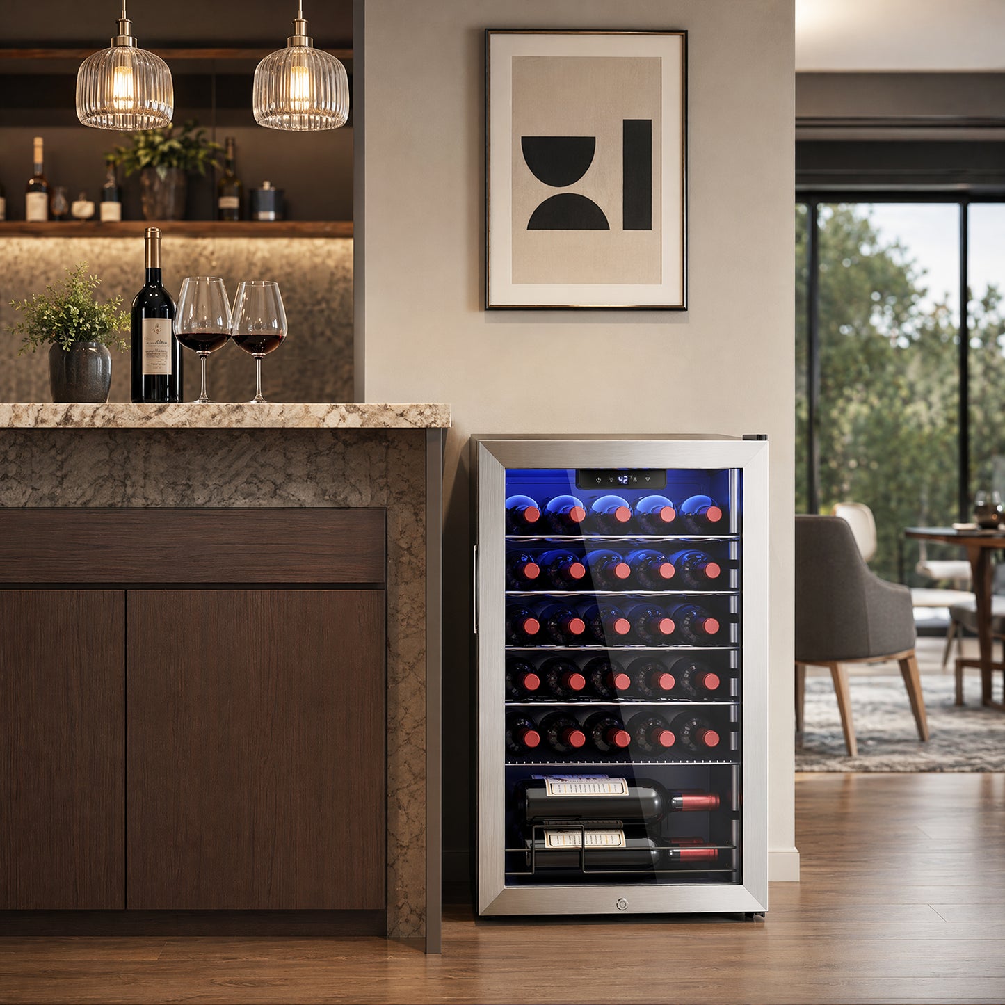 Simzlife 3.2cu.ft Under-counter Beverage Refrigerators, Single Zone Wine Fridge, Wine Refrigerator Digital Temperature Control, Freestanding Wine Chiller with Removable Shelves