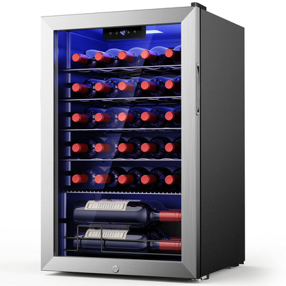 Simzlife 3.2cu.ft Under-counter Beverage Refrigerators, Single Zone Wine Fridge, Wine Refrigerator Digital Temperature Control, Freestanding Wine Chiller with Removable Shelves