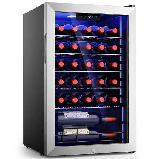 Simzlife 3.2cu.ft Under-counter Beverage Refrigerators, Single Zone Wine Fridge, Wine Refrigerator Digital Temperature Control, Freestanding Wine Chiller with Removable Shelves