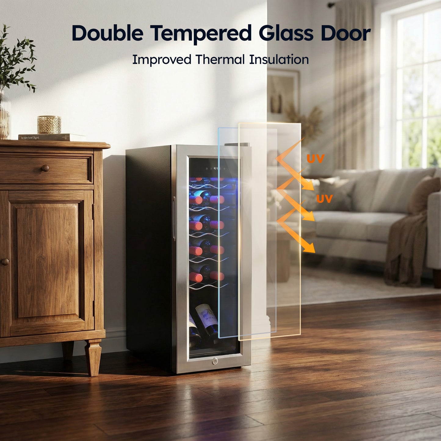 Simzlife 12 Bottle Wine Cooler Refrigerator with Lock, 11 Inch Wine Chiller with Stainless Steel Glass Door, Freestanding