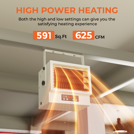 Simzlife Hard-Wired Electric Garage Heater, 240v Ceiling Heater With Remote Control, 5000 Watt Heater With 9 Hour Timer, Overheat Protection ETL Compliant Wall Heater For Garage, Workshop, Warehouse